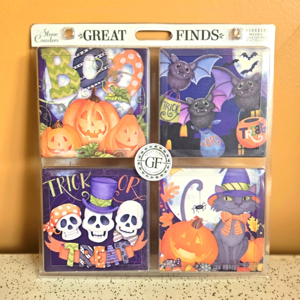Halloween Stone Coasters - Multicolored - 4 in package